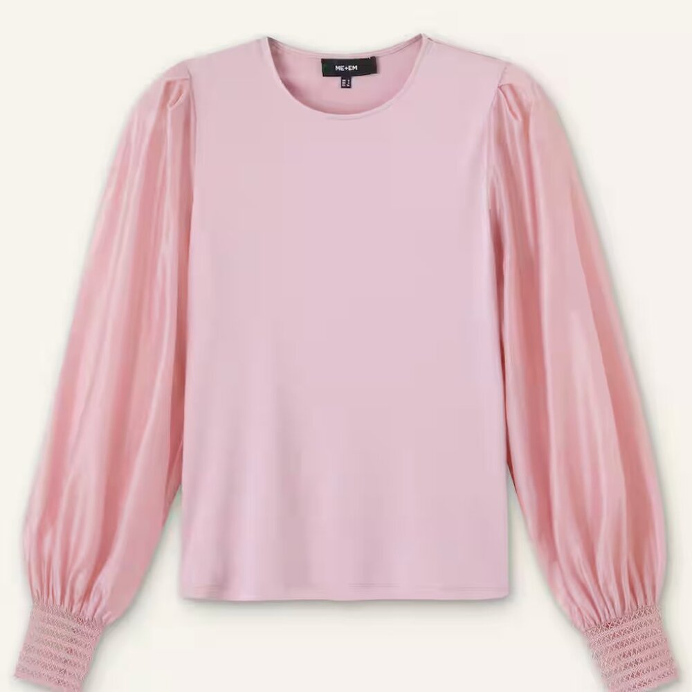 ME + EM : Layering Blouse Sheer Mixed Media in soft pink - US 10 - Picture 2 of 6